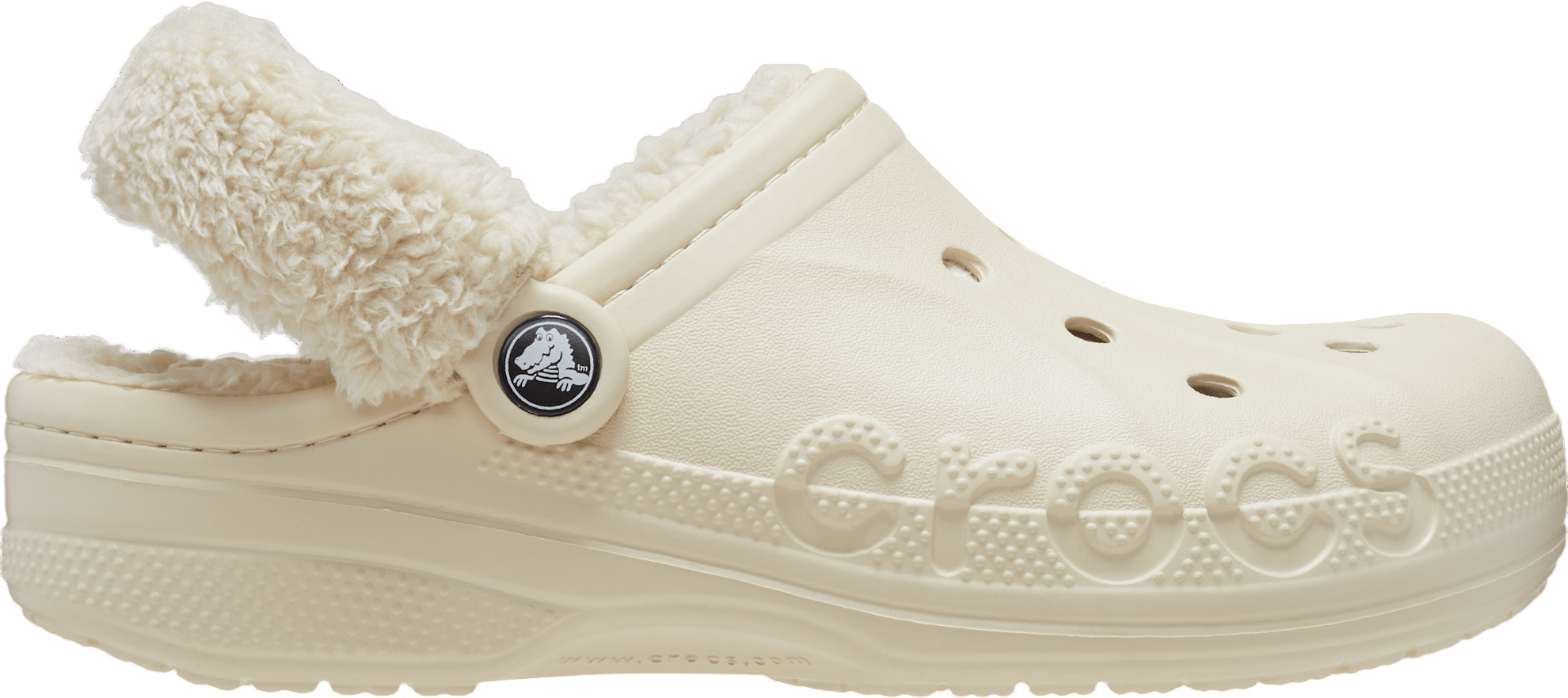 Crocs Baya Lined Fuzz-Strap Clog Winter White