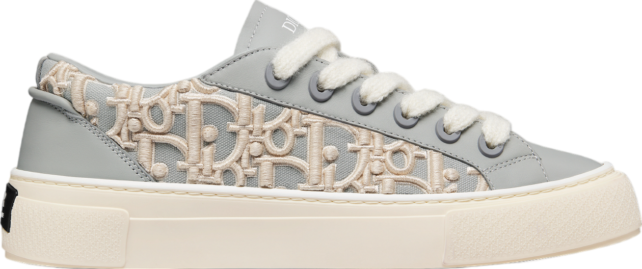 Dior B33 Sneaker Gray Smooth Calfskin / Cream Oblique Raised Embroidery