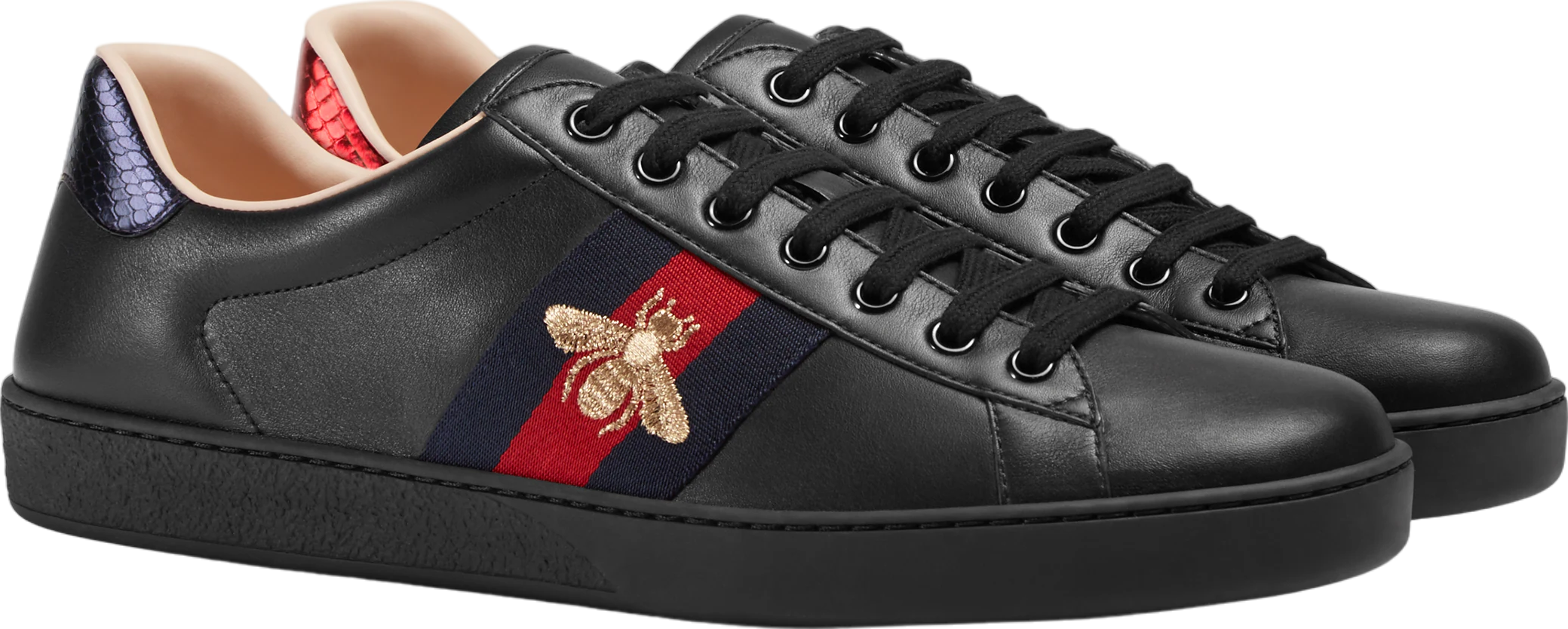 Gucci Ace With Embroidery Black Leather