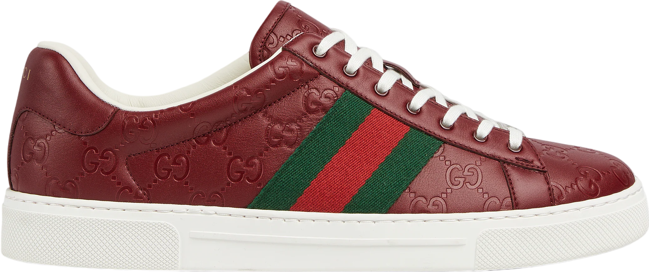 Gucci Ace With Web Rosso Ancora Leather