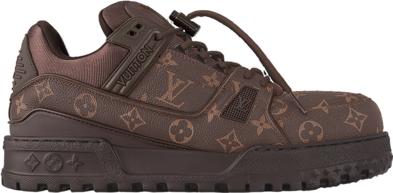 やや☆Louis Vuitton ブラウン スニーカー Shoes】LOUIS VUITTON LV Trainer Line Damier Maroon Sneakers Nubuck