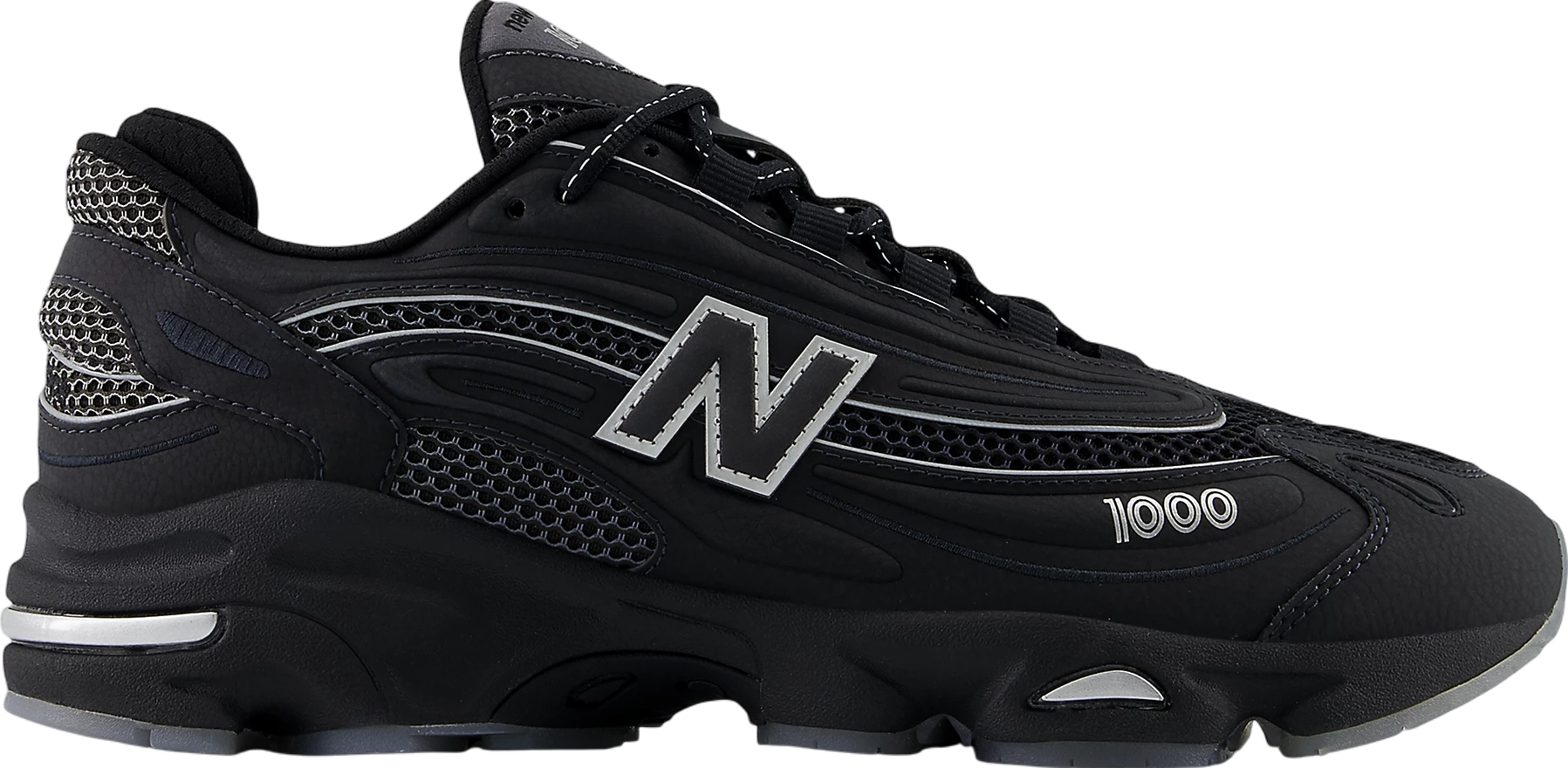 New Balance Silver & Black 1000 Athletic Sneakers New Balance 1000 | Black/Dark Silver Metallic/Lime Leaf  main image 3