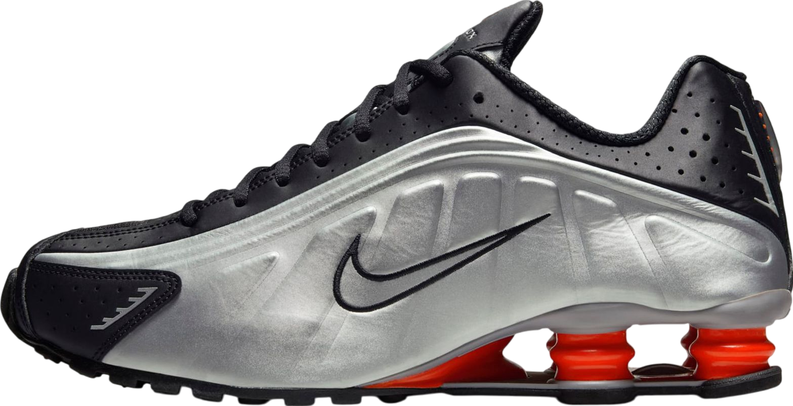 The Nike Shox R4 Metallic Silver / Red