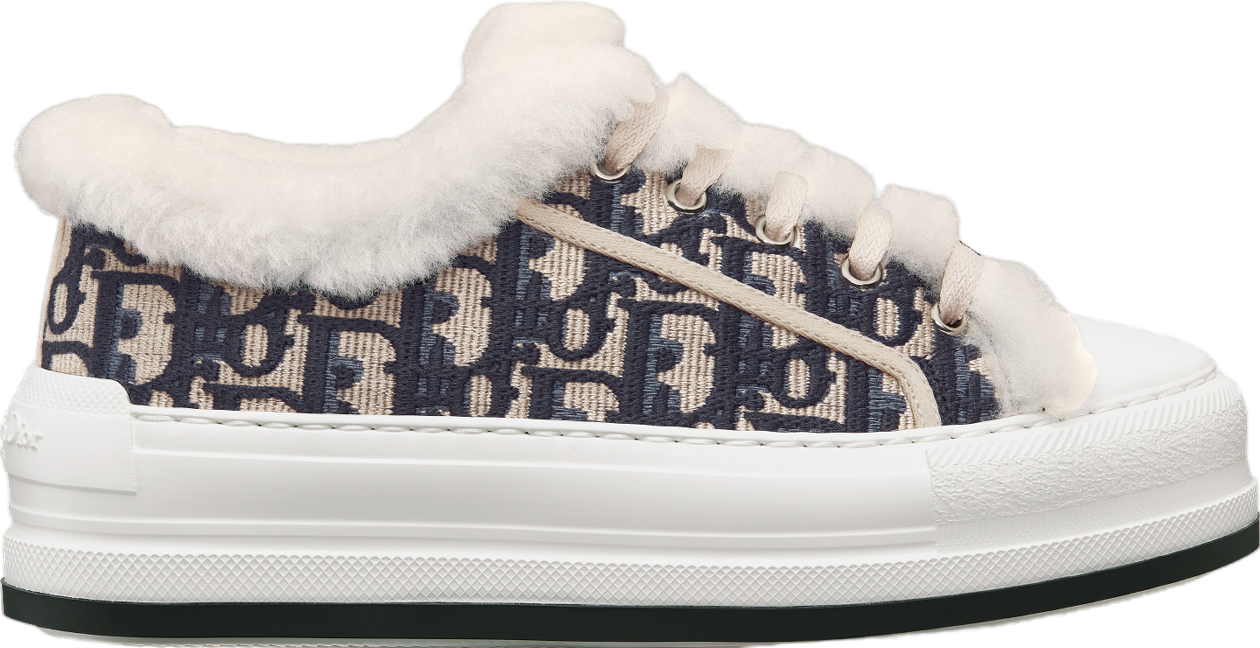 Walk n Dior Platform WMNS Deep Blue Oblique Embroidered Cotton / White Shearling