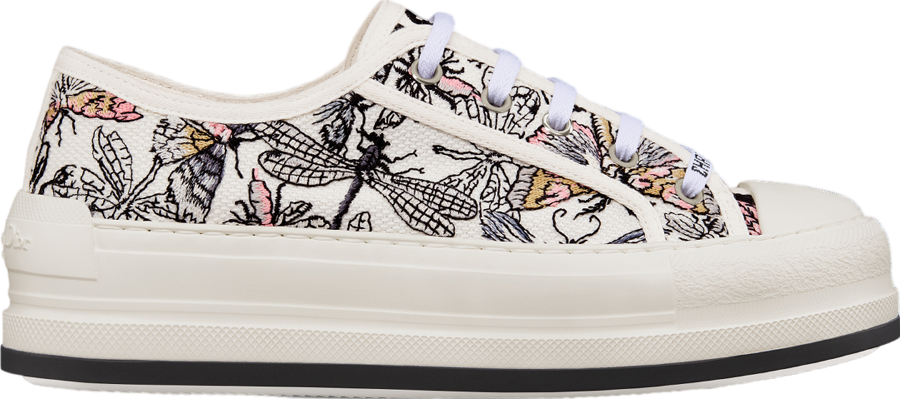 Walk n Dior Platform WMNS White Cotton Embroidered / Multicolor Libellule Camouflage Motif